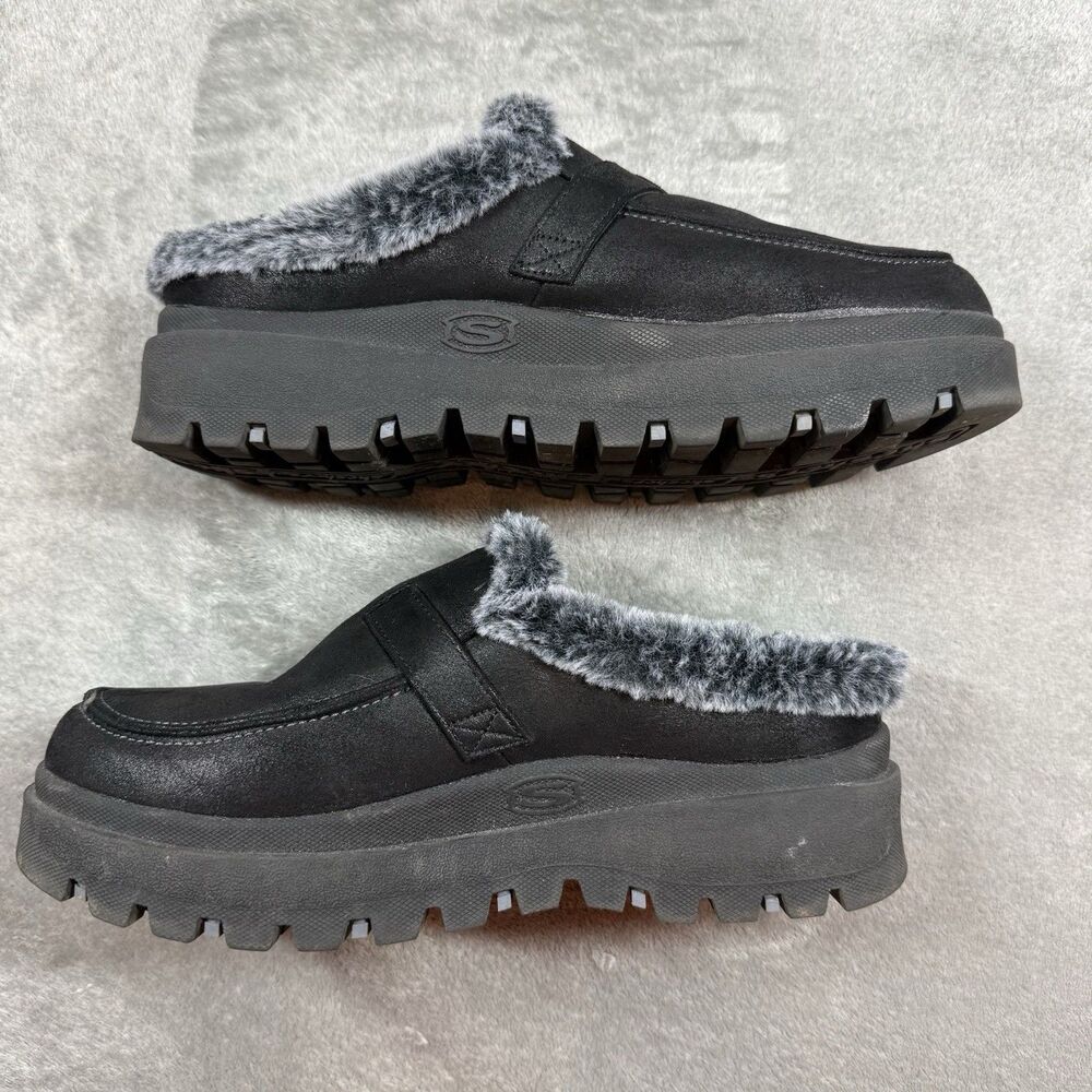 Skechers Women’s Shindigs Forever Reel Mules Women’s 8.5 Black Faux Fur - Picture 4 of 10
